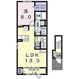 ルーエンハイムIII 2階1LDKの間取り