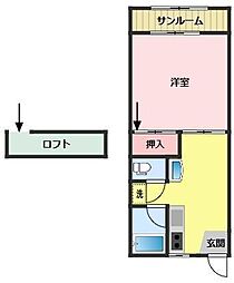キャステール・コザキＣ 2階1Kの間取り