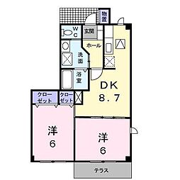 セレスクールＢ 1階2DKの間取り