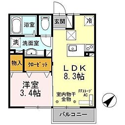 モンテローザ小待B 1LDKの間取図画像