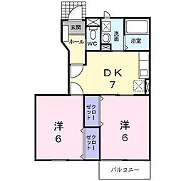 ラ・プリマヴェーラA 2DKの間取図画像
