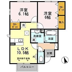 アゼリア吹上A 2LDKの間取図画像