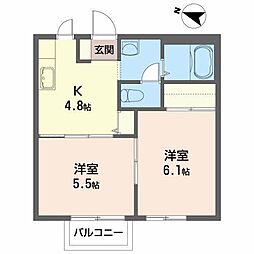 サンライズ・インB 2DKの間取図画像