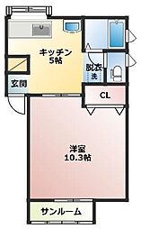 ウイングコート 1Kの間取図画像