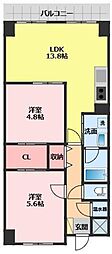 マンションサンフラワー 2LDKの間取図画像