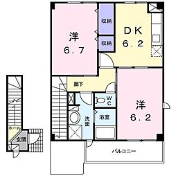 ジャルディーノC 2DKの間取図画像