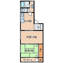 ニシキハイツ 2DKの間取図画像