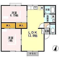 ルグラン小田前A 2LDKの間取図画像