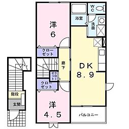 ミドルコート 2DKの間取図画像