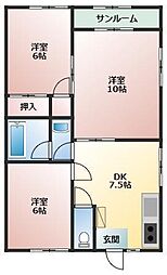 パールメゾン・フジB 3DKの間取図画像