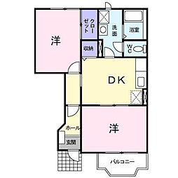 フローリッシュ小中野B 2DKの間取図画像