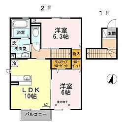 アンソレイエ 2LDKの間取図画像