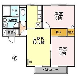 セジュール関川A 2LDKの間取図画像
