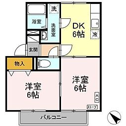 セジュールルイケA 2DKの間取図画像
