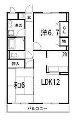 マロード月輪 1階2LDKの間取り