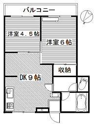 桜ケ丘ハイツ 2DKの間取図画像