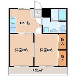 アキヨマンション 2階2DKの間取り