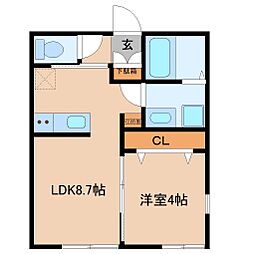 パーチェ成田 1LDKの間取図画像
