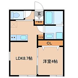 パーチェ成田 1LDKの間取図画像