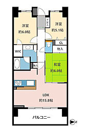 ヒューニティ高崎 1307 3LDKの間取り
