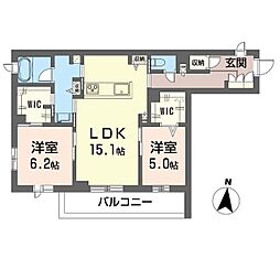 プレディーナ武蔵浦和 2階2LDKの間取り