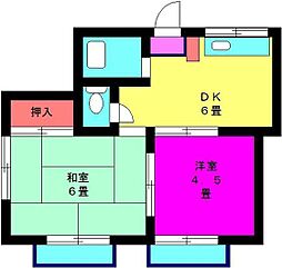 コーポ堀田 2DKの間取図画像