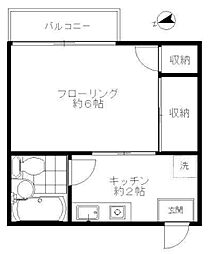JR山手線 恵比寿駅 徒歩10分の賃貸マンション 2階1Kの間取り