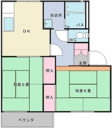 ハピネスハイツ 2DKの間取図画像