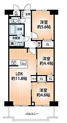 ユアサハイム新高 3LDKの間取図画像