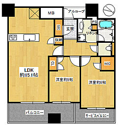 シエリアタワー中之島 2LDKの間取図画像