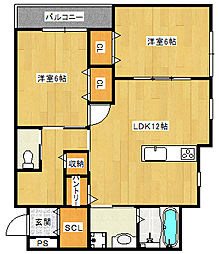 IKファインホーム 2LDKの間取図画像