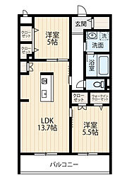グランシャテーヌ 4階2LDKの間取り