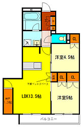 クラッシーコート国立 2階2LDKの間取り