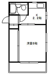 フラット小山 2F 2階1Kの間取り