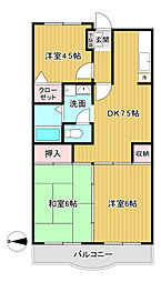リューデスハイム 4階3DKの間取り