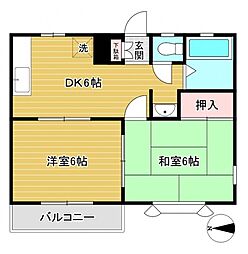 ハイツ・ルミB 2DKの間取図画像