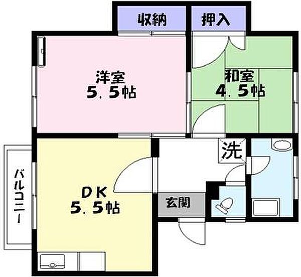 河津マンション 9｜鳥取県米子市東福原２丁目(賃貸マンション2DK・2階・35.86㎡)の写真 その2