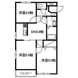 コートヴィラージュアサヒ 3DKの間取図画像