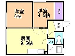 北野マンション 2DKの間取図画像