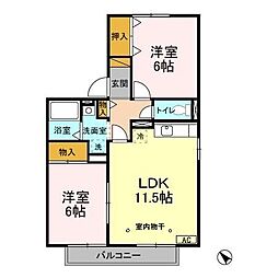 エイトフレア君塚 2DKの間取図画像