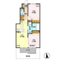 エオス　パーラー影山 1階2LDKの間取り