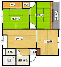 JR山陽本線 向洋駅 徒歩25分の賃貸アパート 3階3DKの間取り