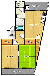 ファミーユ目良 2階2DKの間取り