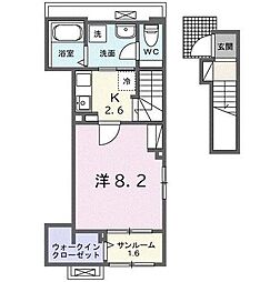 JR川越線 南古谷駅 徒歩18分の賃貸アパート 2階1Kの間取り