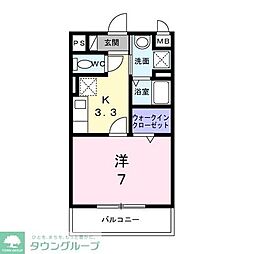 ヴィラージュ 2階1Kの間取り