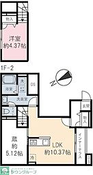 マリーコート 2階1LDKの間取り