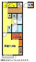 レオパレスＣＥＣＩＬＣＯＵＲＴ 2階1Kの間取り