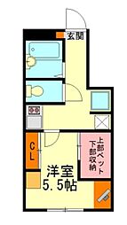 レオパレスハッピネス 2階1Kの間取り