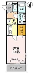 エミネンスIII 3階1Kの間取り