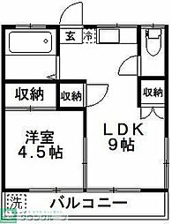 第二春日ハイム 2階1LDKの間取り